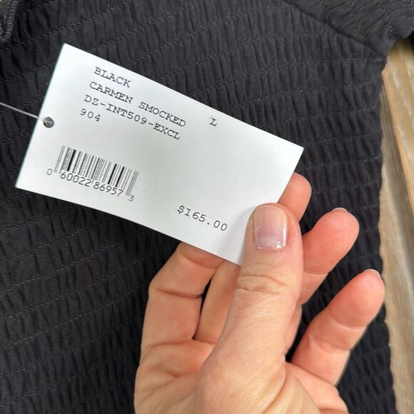 Fifth & Mode Carmen Smocked Mini Dress size Large in Black NWT - Picture 7 of 15